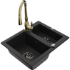 Mexen Carlos 1,5-compartment granite sink with a kitchen mixer tap Savita, Black - 6518-77-672601-50-B