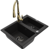Mexen Carlos granite sink 1.5-bowl with Savita kitchen faucet, black - 6518-77-672601-50-B