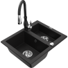 Mexen Carlos 1.5-bowl granite sink with Savita kitchen faucet, black - 6518-77-672601-70