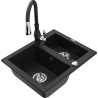 Mexen Carlos 1,5-compartment granite sink with a kitchen mixer tap Savita, Black - 6518-77-672601-70