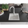 Mexen Milo granite kitchen sink 1-bowl with Savita kitchen faucet, white - 6505-20-672601-20