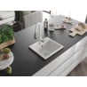Mexen Milo granite kitchen sink 1-bowl with Savita kitchen faucet, white - 6505-20-672601-20