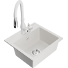 Mexen Milo 1-compartment granite sink with a kitchen mixer tap Savita, White - 6505-20-672601-20