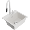 Mexen Milo granite kitchen sink 1-bowl with Savita kitchen faucet, white - 6505-20-672601-20