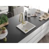 Mexen Milo 1-bowl granite kitchen sink with Savita kitchen faucet, white - 6505-20-672601-50