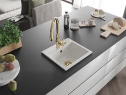 Mexen Milo 1-Bowl Granite Sink with Savita Kitchen Faucet, White - 6505-20-672601-50