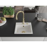 Mexen Milo 1-bowl granite kitchen sink with Savita kitchen faucet, white - 6505-20-672601-50