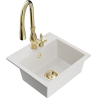 Mexen Milo 1-bowl granite kitchen sink with Savita kitchen faucet, white - 6505-20-672601-50