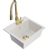 Mexen Milo 1-compartment granite sink with a kitchen mixer tap Savita, White - 6505-20-672601-50