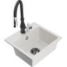 Mexen Milo 1-bowl granite sink with Savita kitchen tap, white - 6505-20-672601-70