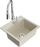 Mexen Milo 1-compartment granite sink with a kitchen mixer tap Savita, Beige - 6505-69-672601-00