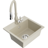 Mexen Milo 1-bowl granite sink with Savita kitchen faucet, beige - 6505-69-672601-69