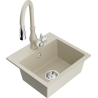 Mexen Milo 1-compartment granite sink with a kitchen mixer tap Savita, Beige - 6505-69-672601-69