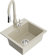 Mexen Milo 1-bowl granite sink with Savita kitchen faucet, beige - 6505-69-672601-69