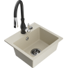Mexen Milo 1-bowl granite sink with Savita kitchen tap, beige - 6505-69-672601-70