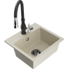 Mexen Milo granite kitchen sink 1-chamber with Savita kitchen faucet, beige - 6505-69-672601-70
