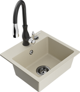 Mexen Milo granite kitchen sink 1-chamber with Savita kitchen faucet, beige - 6505-69-672601-70