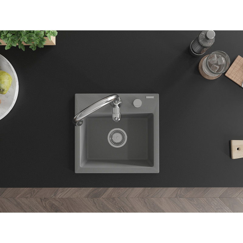 Mexen Milo 1-bowl granite sink with Savita kitchen tap, grey - 6505-71-672601-00