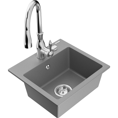 Mexen Milo granite single-bowl kitchen sink with Savita faucet, gray - 6505-71-672601-00