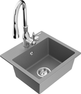 Mexen Milo 1-compartment granite sink with a kitchen mixer tap Savita, Grey - 6505-71-672601-00