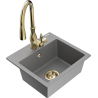 Mexen Milo 1-bowl granite kitchen sink with Savita kitchen faucet, gray - 6505-71-672601-50