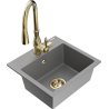 Mexen Milo 1-compartment granite sink with a kitchen mixer tap Savita, Grey - 6505-71-672601-50