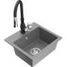 Mexen Milo granite sink 1-bowl with Savita kitchen faucet, gray - 6505-71-672601-70