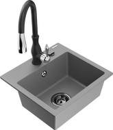 Mexen Milo 1-Bowl Granite Sink with Savita Kitchen Tap, Grey - 6505-71-672601-70-B