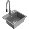 Mexen Milo 1-bowl granite sink with Savita kitchen faucet, gray - 6505-71-672601-71