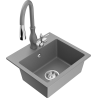 Mexen Milo 1-compartment granite sink with a kitchen mixer tap Savita, Grey - 6505-71-672601-71