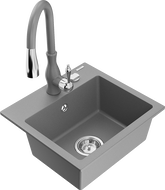 Mexen Milo granite single-bowl sink with Savita kitchen faucet, gray - 6505-71-672601-71