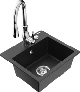 Mexen Milo 1-bowl granite sink with Savita kitchen tap, black/silver metallic- 6505-73-672601-00