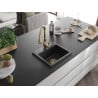 Mexen Milo granite kitchen sink single-bowl with Savita kitchen faucet, black/silver metallic - 6505-73-672601-50