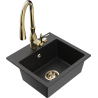 Mexen Milo granite kitchen sink single-bowl with Savita kitchen faucet, black/silver metallic - 6505-73-672601-50