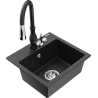 Mexen Milo granite 1-bowl kitchen sink with Savita faucet, black/silver metallic - 6505-73-672601-70