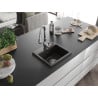Mexen Milo granite kitchen sink 1-bowl with Savita kitchen tap, black/gold metallic- 6505-75-672601-00