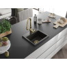 Mexen Milo 1-bowl granite sink with Savita kitchen faucet, black/gold metallic - 6505-75-672601-50