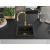 Mexen Milo granite sink 1-bowl with Savita kitchen faucet, black/golden metallic - 6505-75-672601-50