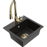 Mexen Milo 1-bowl granite sink with Savita kitchen faucet, black/gold metallic - 6505-75-672601-50