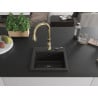 Mexen Milo 1-bowl granite sink with Savita kitchen tap, black/gold metallic - 6505-75-672601-50-B