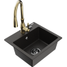 Mexen Milo 1-bowl granite sink with Savita kitchen faucet, black/gold metallic - 6505-75-672601-50-B