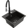 Mexen Milo granite sink, single bowl with Savita kitchen tap, black/gold metallic- 6505-75-672601-70-B