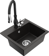 Mexen Milo single-bowl granite sink with Savita kitchen tap, black/gold metallic - 6505-75-672601-70
