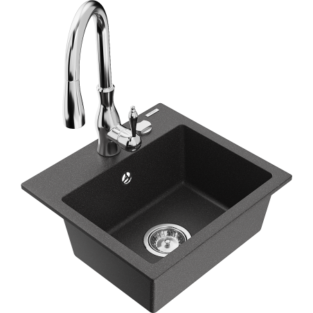 Mexen Milo 1-bowl granite sink with Savita kitchen faucet, black speckled - 6505-76-672601-00