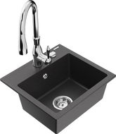Mexen Milo 1-compartment granite sink with a kitchen mixer tap Savita, spotted black - 6505-76-672601-00