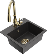 Mexen Milo 1-bowl granite sink with Savita kitchen faucet, black speckled - 6505-76-672601-50