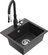 Mexen Milo 1-bowl granite kitchen sink with Savita kitchen tap, black speckled - 6505-76-672601-70