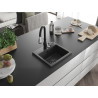 Mexen Milo 1-bowl granite sink with Savita kitchen faucet, speckled black - 6505-76-672601-70-B