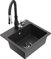 Mexen Milo 1-bowl granite sink with Savita kitchen tap, black speckled - 6505-76-672601-70-B