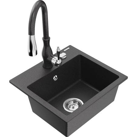Mexen Milo 1-bowl Granite Sink with Savita Kitchen Faucet, Black Speckled - 6505-76-672601-76